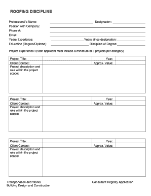 Roofing Discipline Application Form