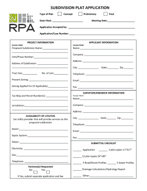 Subdivision Plat Application