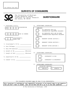 University of Michigan Consumer Survey Questionnaire