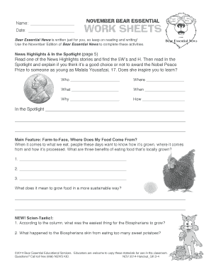 Bear Essential News Worksheet