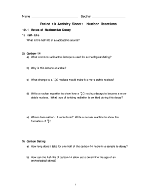 Nuclear Reactions Activity Sheet