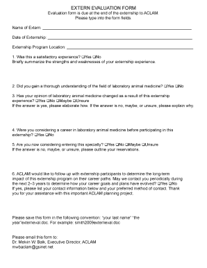 EXTERN EVALUATION FORM Evaluation form is due at the end