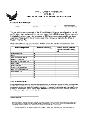 Explanation of Support Verification Form