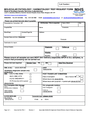 Molecular Pathology Haematology Test Request Form