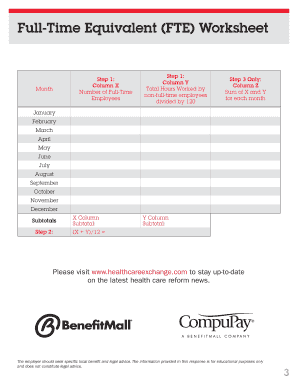 PPACA Full-Time Equivalent Employee Worksheet