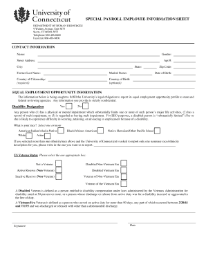 Special Payroll Employee Information Sheet
