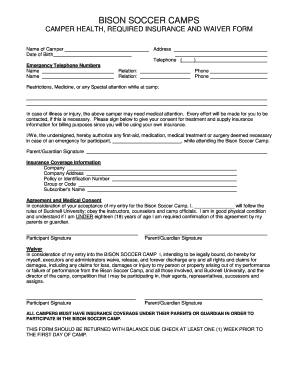 Bison Soccer Camp Health and Waiver Form