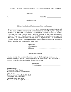 Motion For Referral To Volunteer Attorney Program