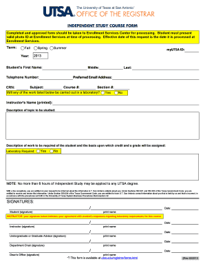UTSA Independent Study Course Form