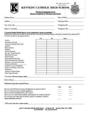 New York Student Physical Examination Form