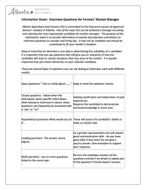 Information Sheet: Interview Questions for Farmers Market Manager