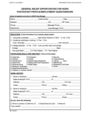 General Relief Opportunities for Work Participant Profile