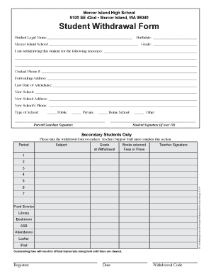 040 Student Withdrawal Form - Mercer Island School District