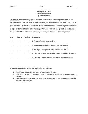 Of Mice and Men Reading Guide