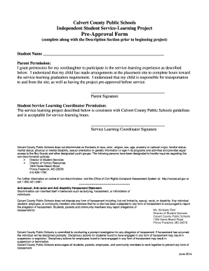 Calvert County Student Service-Learning Pre-Approval Form