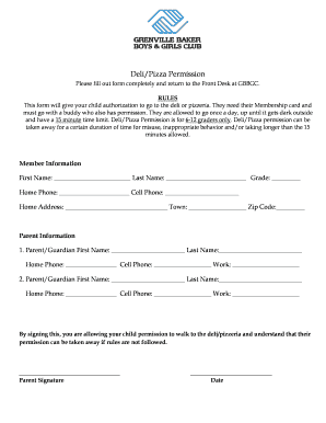 Deli/Pizza Permission Form