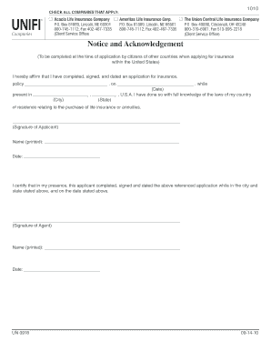 Notice and Acknowledgement for Non-US Citizens Applying for Insurance