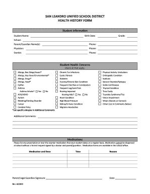 San Leandro Health History Form