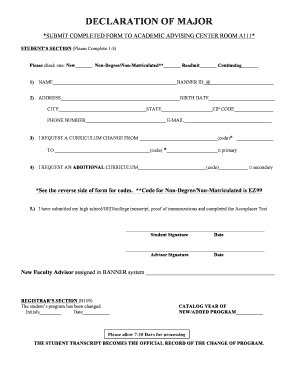 Declaration of Major Form