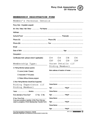 Pony Club Victoria Membership Registration Form