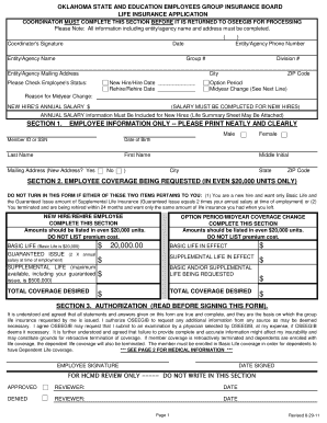 Oklahoma State Employee Life Insurance Application