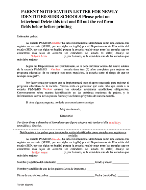 Notificación a los padres para las escuelas recién identificadas como escuelas con registro en revisión