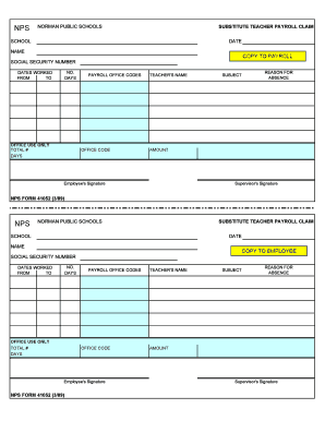 Substitute Teacher Payroll Claim