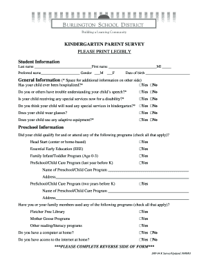 Kindergarten Parent Survey