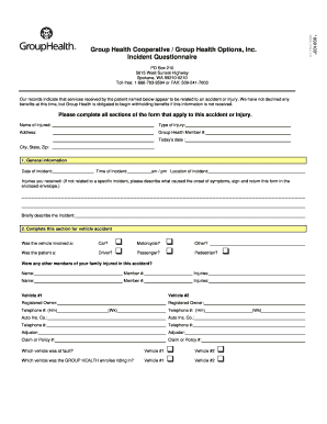 Group Health Accident Injury Questionnaire