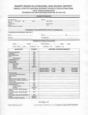 New Jersey Student Physical Evaluation Form