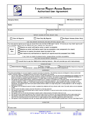 Internet Report Access System User Agreement