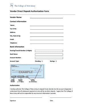 Vendor Direct Deposit Authorization Form