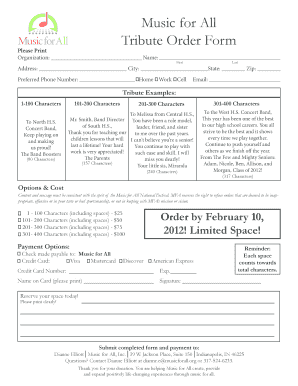 Music for All Tribute Order Form