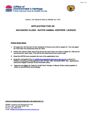 Advanced Native Animal Keepers' Licence Application