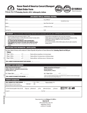 Honor Band of America Concert Banquet Ticket Order Form