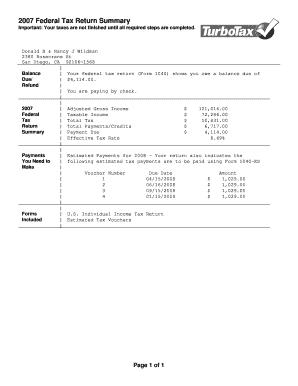 2007 Federal Tax Return Summary