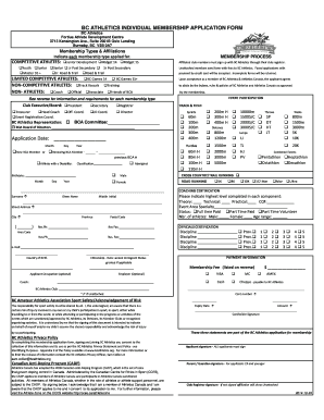 BC Athletics Individual Membership Application Form