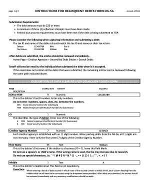 Delinquent Debts Form DA-56
