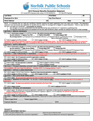 2013 NPS Employee Benefits Declaration