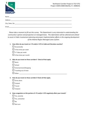 Northwest Corridor Project Survey Form