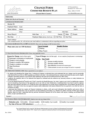 Commuter Benefit Plan Change Form