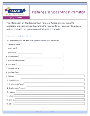 Cremation Service Planning Form