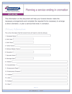 Cremation Service Planning Form