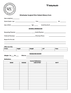 Winchester Surgical Clinic Patient History Form