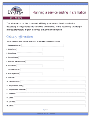 Cremation Service Planning Form