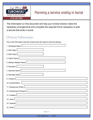 Burial Service Planning Form