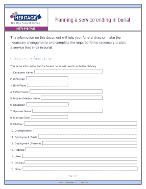Funeral Service Planning Form