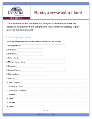 Burial Service Planning Form
