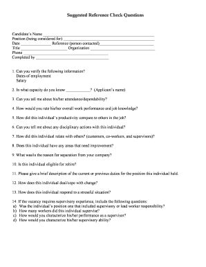 Reference Check Questions Form