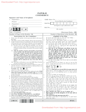 UGC NET Commerce Exam OMR Sheet